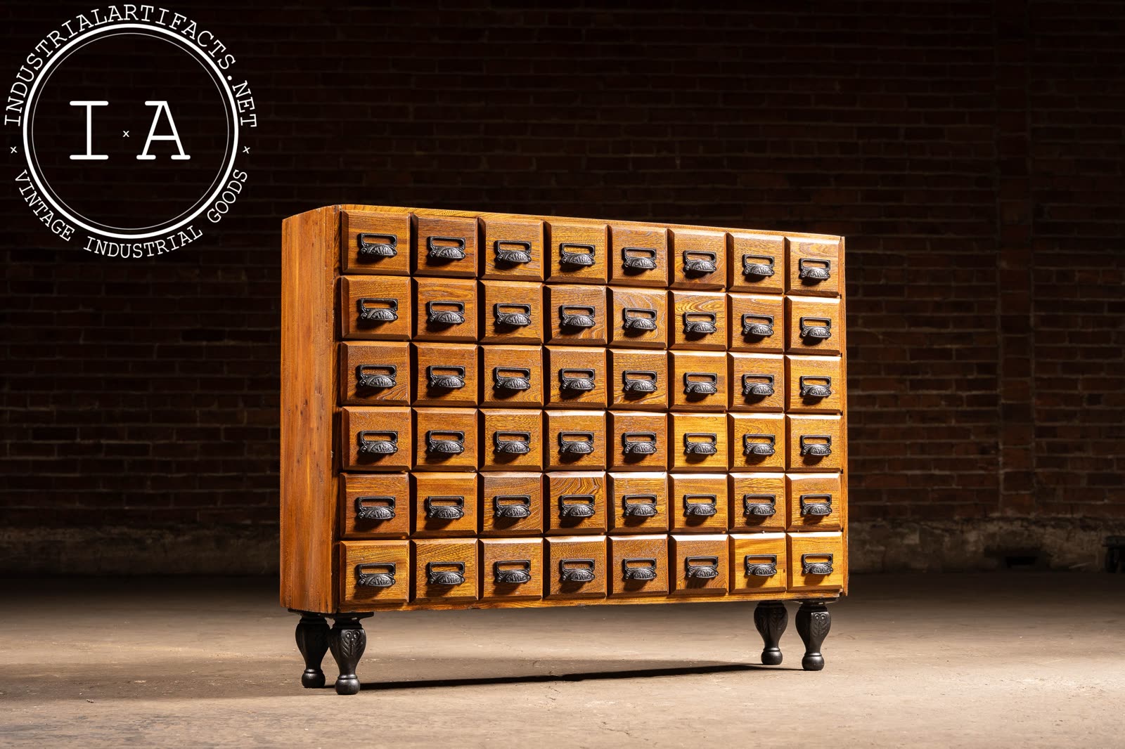Antique 48-drawer quarter-sawn oak apothecary cabinet from the Industrial Artifacts collection