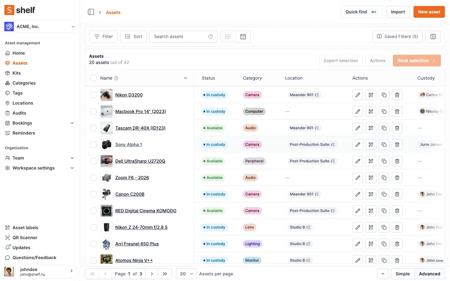 Scanning and registering asset tags in the Shelf application