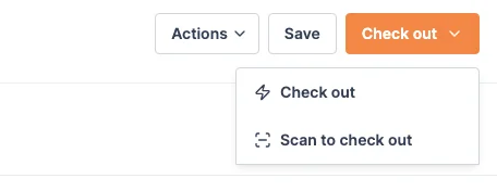 The Check out menu on a Reserved booking, offering Check out and Scan to check out